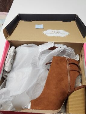 Charlotte Russe Tan Suede Peep-Toe Ankle Boots